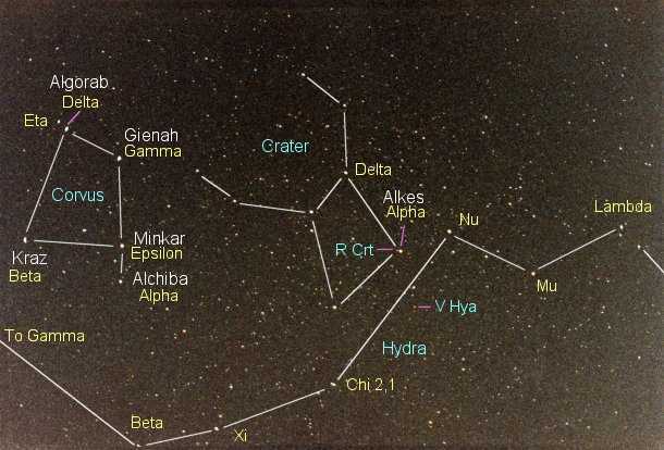 Созвездие расписание 2024. Созвездие гидра с названием звезд. Альгораб звезда. Созвездие ворон чаша и гидра. Crater Созвездие.