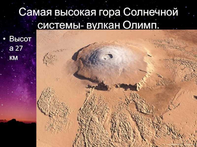 Высочайшая гора солнечной системы находится. Марс Планета вулкан Олимп. Гора Олимп на Марсе. Марс Планета гора Олимп. Вулкан Олимп на Марсе высота.